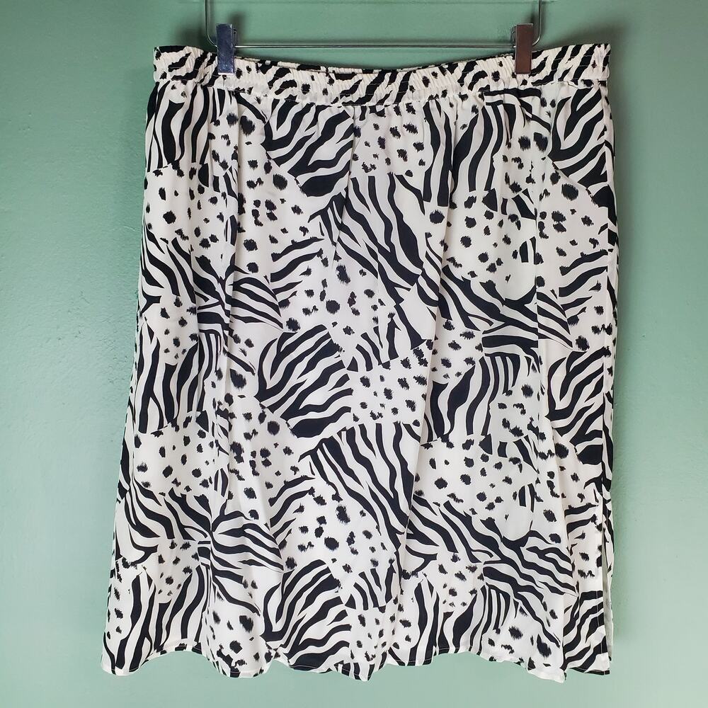 Diane Gilman Vintage Womens Zebra Animal Print Silk Pull On Skirt Lined Size 2X